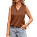 2025 Summer New Women's V-neck Casual Satin Sleeveless Basic Tank Top Shirt_ecoleips.com