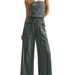 Spring/Summer Women's Sleeveless High Waisted Wide Leg Jumpsuit Solid Color Casual Slim Fit Tank Pants_ecoleips.com