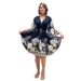 Women's Clothing Casual Fashion Printed Tie Strap Slit V Neck Long Sleeve Dress_ecoleips.com