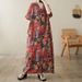 Real Shot Of 2024 Summer V-neck Cotton-linen Plus-size Loose-fitting Artistic Vacation-style Beach Dress, Vintage_ecoleips.com