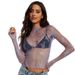 K Women's Perspective Lace Top, Mesh Long Sleeve Bottom, Sexy And Spicy Girl. No Interior Or Other Accessories_ecoleips.com