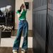 Green Short-sleeved Top, 2026 Trendy Personality Ripped Jeans, Fashionable European-style New Women's Two-piece Set_ecoleips.com