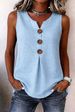 Women's Casual Loose Top V Neck Front Button Sleeveless Vest Pleated Hem American Style New_ecoleips.com