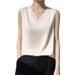 White Camisole For Women, Mulberry Silk Acetate Satin V-Neck Sleeveless Base Shirt, Blazer Inner Layer T-Shirt_ecoleips.com