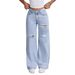 Women's High Street Ripped Straight Leg Jeans - Loose Fit Vintage Washed Denim Pants For Casual & Everyday Wear_ecoleips.com