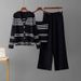 Fashionable Women's Korean Style Three Piece Set V Neck Loose Casual Knit Top High Waist Slimming Straight Cut 2025_ecoleips.com