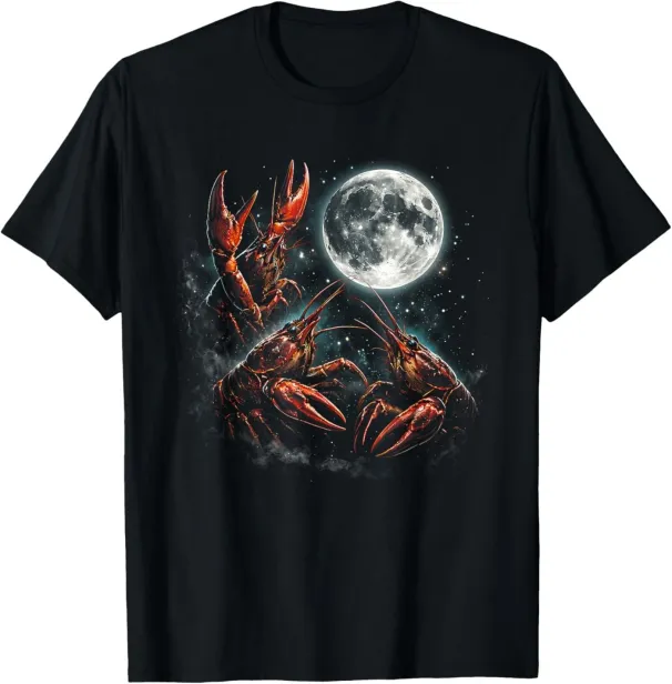 Women's T-Shirts Three Crawfish Moon Galaxy Space Retro Animal T-Shirt_ecoleips.com