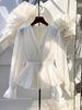 Early Autumn New Style Elegant V-neck Long-sleeve Top, Mature French Niche Unique Beautiful Blouse, Light Luxury White_ecoleips.com