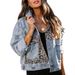 Women's Long Sleeve Denim Jacket Spring Style Leopard Print Patchwork Relaxed Everyday Wear Comfortable Feshion_ecoleips.com