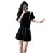 Warm Maple Black Sports Casual Suit Women, Summer 2026 New Style, Youthful Stylish, Petite And Plus Size Shorts For_ecoleips.com
