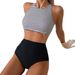 Aria Basics New European And American Style Women's Two-piece High-end, Tummy-concealing Striped Swimsuit, Conservative High-waisted_ecoleips.com