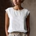 Women's round Neck Lace Sleeveless Cotton Linen Shirt Loose Fitting Solid Color European And American Style Spring/Summer New Arrival_ecoleips.com