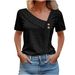 Women's Clothing Summer V Neck Button Solid Color Hollow Short Sleeve Women's Tops T Shirt_ecoleips.com