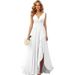 Women's Clothing New V Neck Pleated Slit Straps Long Chiffon Christmas Party Dress Skirt_ecoleips.com