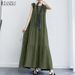 ZANZEA 2024 Stylish Women's Tiered Sundress Solid Summer Dress Casual Sleeveless Maxi Vestidos Female O Neck Robe Oversized_ecoleips.com