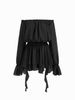 Fashionable Layered Ballet Style Long Sleeve Off-Shoulder Mini Dress for Women Tie Waist Versatile Irregular A-Line Gown_ecoleips.com