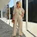 Women's Two Piece Set Spring Autumn Casual Solid Color Wide Leg Pants Collared Shirt_ecoleips.com