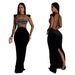 Women's Clothing Long Sleeved Dress Mesh Rhinestone Solid Color See Through Fashion_ecoleips.com