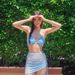 Sky Blue Bikini Three Piece Set Blogger Same Style Wrap Hip Drawstring Sexy Small Chest Swimwear Sanya Vacation_ecoleips.com