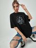 Women's Casual Black T-Shirt round Neck Short Sleeve Breathable Cotton Polyester Top Loose Fit Printed Sports Export Tee_ecoleips.com