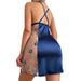 Aria Basics Aria Basics European And American Cross-border Blue V-neck Camisole Nightdress, Slightly Elastic, Wrinkle-resistant, Cross-back,_ecoleips.com