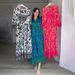 Vintage Floral Print Dress For Women - Elegant V-Neck, Lantern Sleeves, High Waist, Long Flowy Skirt (Peacock Green/Red/Black)_ecoleips.com