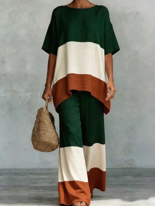 Women's Clothing Casual Round Neck Short Sleeve Top Plus Size Digital Print Clothing Set New 2026_ecoleips.com