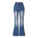 Women's Stretchy Distressed Jeans European American Style Cross Border Whiskers Slightly Flared Casual Denim with Frayed Edges_ecoleips.com