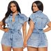 Women's Clothing High Elastic Short Sleeve Slimming Washed Denim Jumpsuit_ecoleips.com