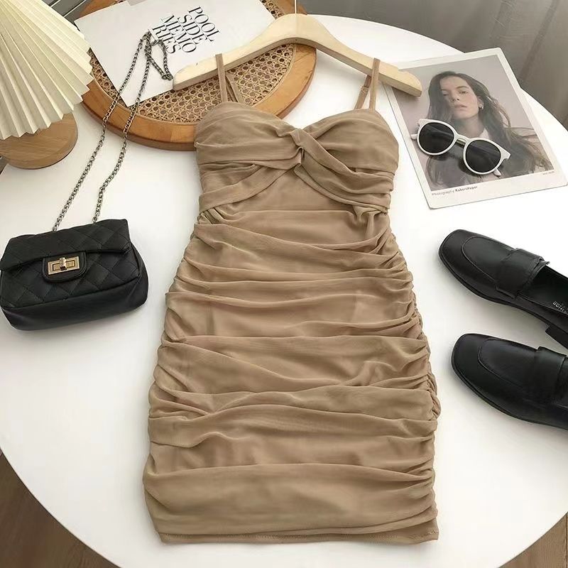 Fashionable Plump Women's Cross Knot Chest Pad Dress Sexy Short Skirt Summer New Style Korean Style High Waist Sleeveless Dress_ecoleips.com