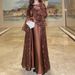 Verve LY12 Brown Muslim Women's Clothing Two Piece Set Lace Sequin Flare Sleeve Elegant Modesty Banquet Dinner Robe_ecoleips.com