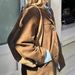 Oversized V-Neck Button-Down Shirt Jacket, Long Sleeve Workwear Blouse With Pockets, Wine Red/Brown Relaxed Office Top (S/M/L)_ecoleips.com