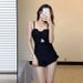 Women's Slimming One Piece Swimsuit Korean Style Ruffled Solid Color Sexy Beautiful Back Design For Vacation Professional Instagram Style_ecoleips.com