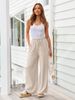 Suitable For All Seasons 2025 Women's New Linen Summer Drawstring Flowing Wide-Leg Beach Pants With Pockets_ecoleips.com