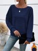 Women's Long-Sleeve Crewneck T-Shirt – Oversized Polyester Blend Top With Contrast Panels (S-XXXL, Black/Navy/Wine)_ecoleips.com