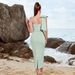Elegant Strapless Bow Single Shoulder Evening Dress For Women, Formal Party Gown With High Waist, Mid-Length Flowy Skirt, Perfect For Banquet_ecoleips.com