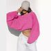 2026 Navel Crew Neck Sweater Women's Short Sports Bottom Shirt T-Shirt Knitted Sweater Long Sleeve Top_ecoleips.com