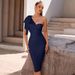 Women's clothing trade station tube top one shoulder mesh bow bandage dress fashionable and elegant party evening dress Dress_ecoleips.com