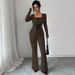 Women's Slim Fit Trousers Set Style Fashion Bow Long Sleeved Top Casual_ecoleips.com