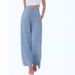 Plus Size Linen-Blend Wide Leg Pants With Drawstring Waist & Pockets - Comfortable Casual Trousers For Women_ecoleips.com