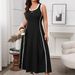 Women's Elegant Sleeveless Dress - Wrap Waist & Adjustable Straps | Flowy Summer Maxi Dress (S-XL) | Chiffon & Linen Blend_ecoleips.com