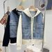 Vintage-Inspired Patchwork Denim Jacket With Hood – Oversized Baseball Silhouette (One Size, Beige/Black Wash)_ecoleips.com