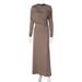 2025 Autumn New Fashion Elegant Slim Fit Wrinkled Irregular Solid Color Long Sleeve Dress Wholesale_ecoleips.com