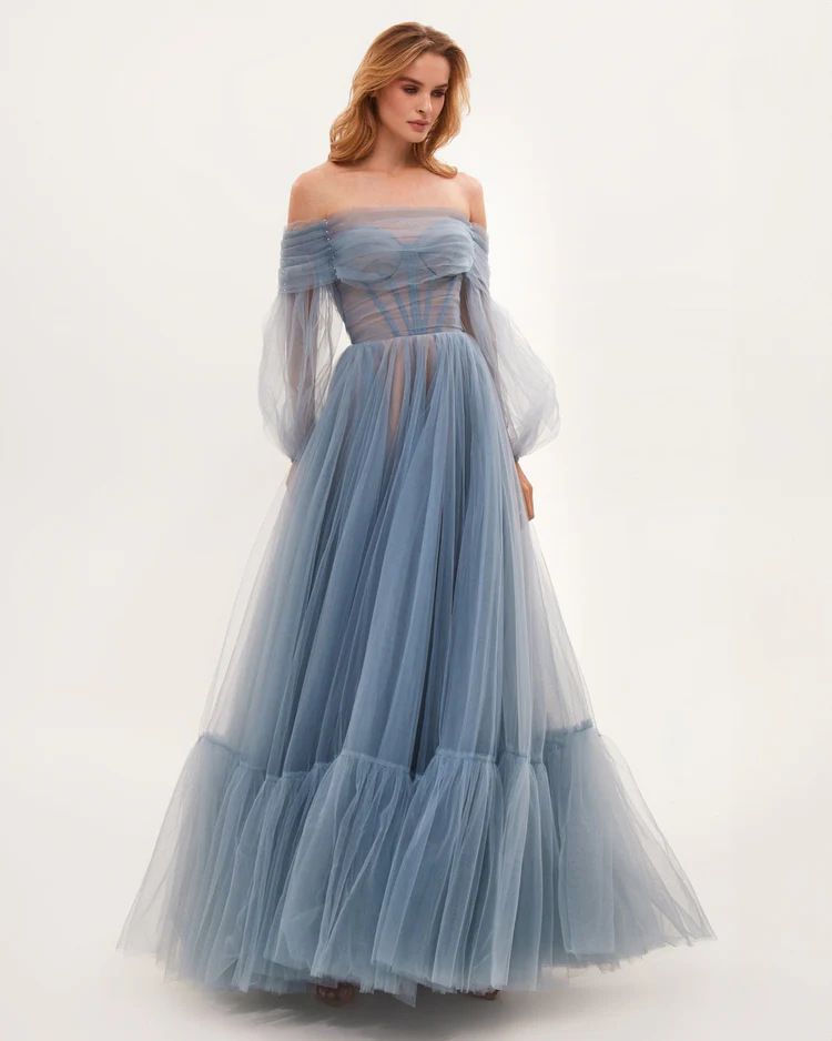 Women's Clothing Wish One Shoulder Mesh Long Sleeved Wedding Dress Big Swing Dress_ecoleips.com