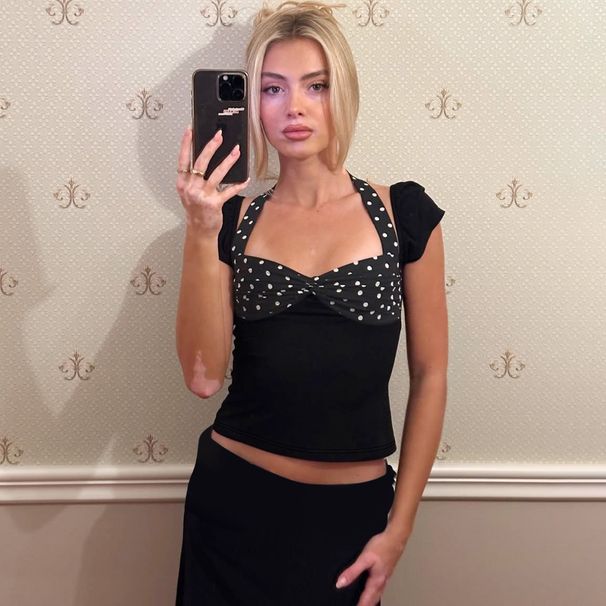 European And American Street Style Women's Clothing 2025 Spring/Summer New Halter Neck Short Sleeve Backless Polka Dot_ecoleips.com