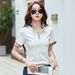 Women's Clothing Summer Plaid Zipper Polo Shirt For Women Short Sleeve Collared Top Fits True To Size Regular Fit_ecoleips.com
