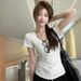 Versatile U-neck Front Shoulder Short-sleeved T-shirt Women's Summer New Slim And Thin Solid Color Simple Basic Top_ecoleips.com