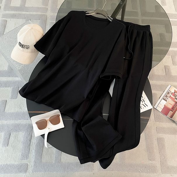 Women's Clothing Fashion Sports Suit Loose Large Version T Shirt High Waist Wide Leg Flared Pants Two Piece Suit_ecoleips.com