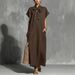 Bohemian V-Neck Belted Summer Dress – Oversized Flowy Midi Dress In Solid Colors (S-XXXL)_ecoleips.com