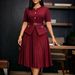 D633 Women's Summer New Round Neck Splicing Pleated Fake Two Solid Color Large Size Dress_ecoleips.com
